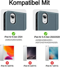 HOLIMET iPad Air 11/10,9" Tok M3/M2/6/5/4 Generációhoz, Apple Pencil Tartóval, Kék PU Bőr Védőtok, Automatikus Alvás/Ébresztés, Állítható Ál 2