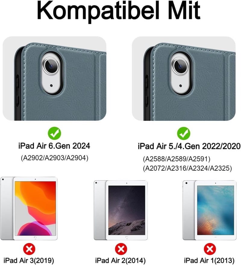 HOLIMET iPad Air 11/10,9" Tok M3/M2/6/5/4 Generációhoz, Apple Pencil Tartóval, Kék PU Bőr Védőtok, Automatikus Alvás/Ébresztés, Állítható Ál