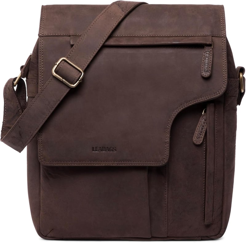 LEABAGS valódi bőr válltáska 13"-os laptophoz, sötétbarna
