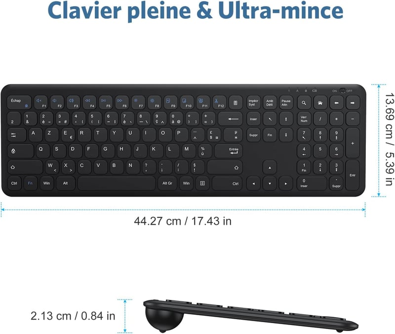 OMOTON vezeték nélküli AZERTY billentyűzet, ultravékony, numerikus blokkal, Windows kompatibilis