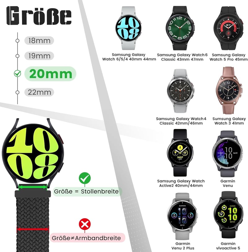 Samsung Galaxy Watch és Garmin órákhoz 20mm-es fonott nylon sportszíj