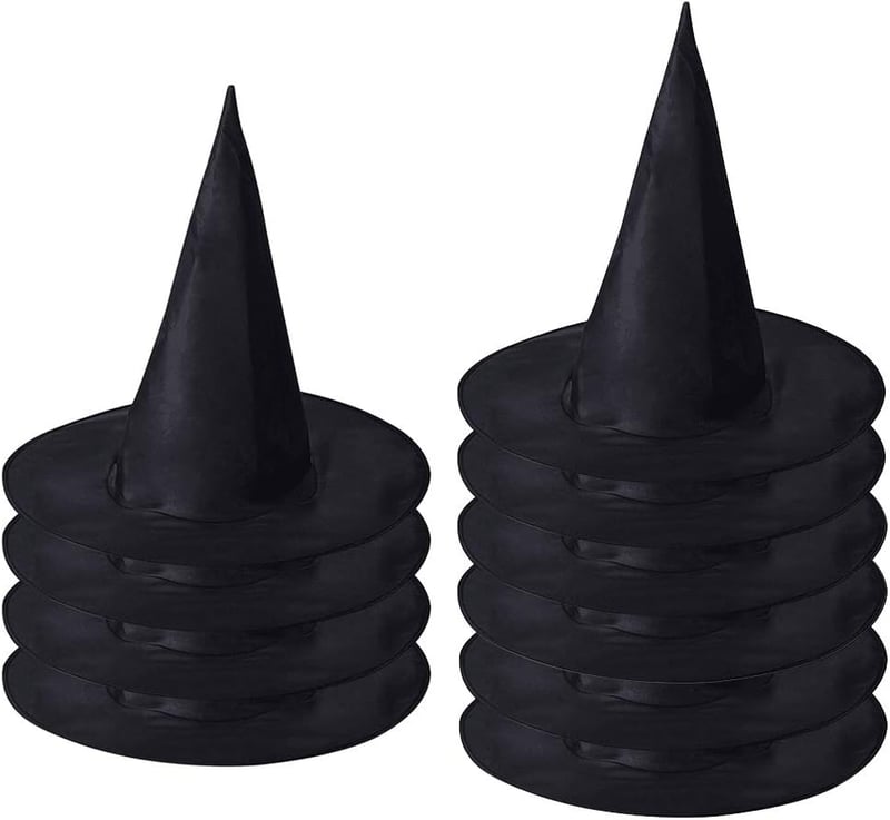 Fekete boszorkánykalap Halloween jelmezhez - 10 darabos szett
