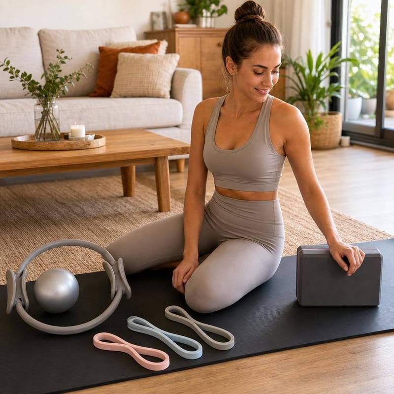 Pilates nyugalom: jóga blokk+183×61 cm matrac+3 db szalag+14" karika+mini labda+gumiszalag