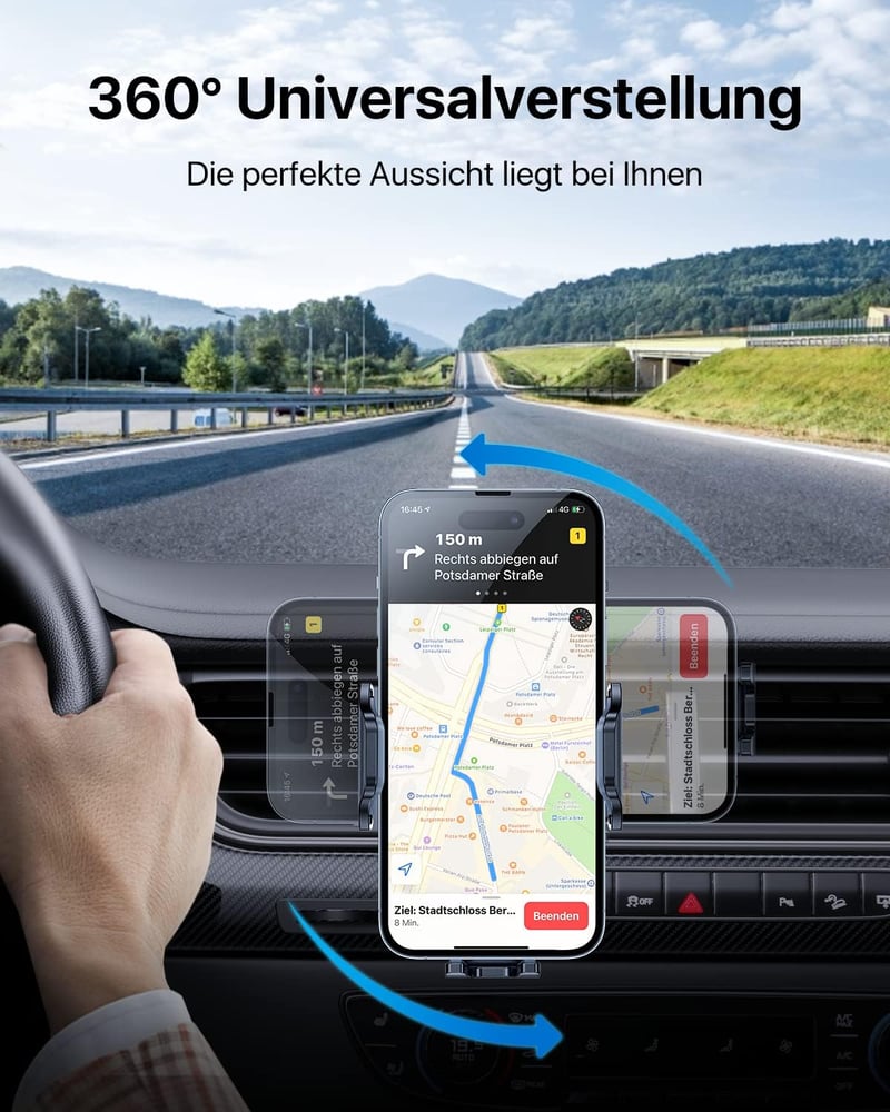 andobil Autós Telefontartó Szellőzőrácsra - 360° Forgatható Univerzális Mobiltartó, Dupla Rögzítővel, 4-7" Készülékekhez, iPhone Samsung Hua