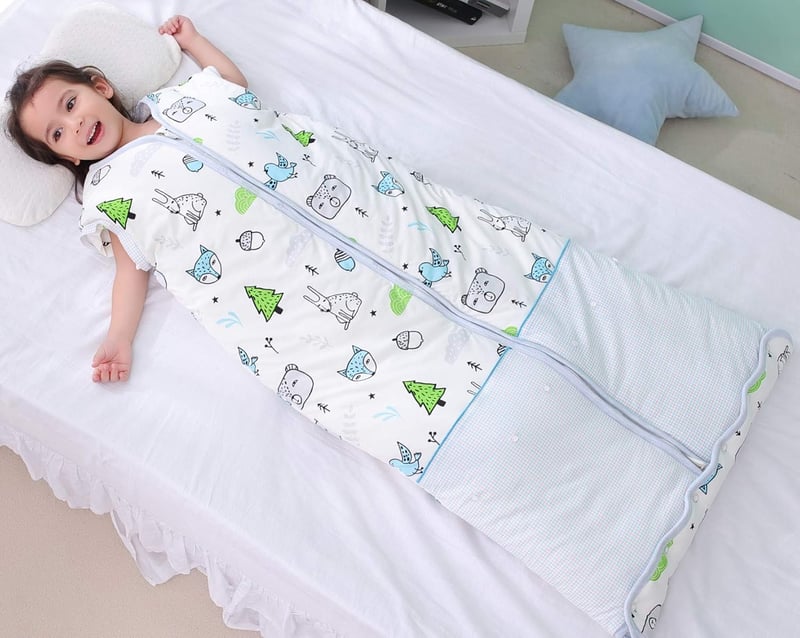 Chilsuessy 2.5 Tog Téli Gyermek Hálózsák Levehető Ujjakkal, Pamut Babahálózsák Fiúknak és Lányoknak 1-10 Éves Korig, Kék Erdei Mintával