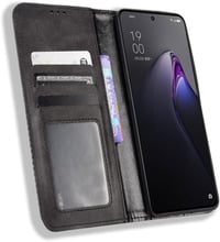 OPPO Reno 8 5G Fekete Bőr Flip Védőtok és Pénztárca Kombó 2