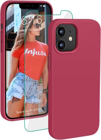 Apple iPhone 12 Mini Védőszett: Sötétrózsaszín Szilikon Tok + Kijelzővédő 1