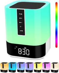 WamGra Bluetooth hangszórós éjjeli lámpa gyermek ébresztőórával, fehér zaj készülékkel, érintéses fényerőszabályzással, 48 RGB LED, fehér 1