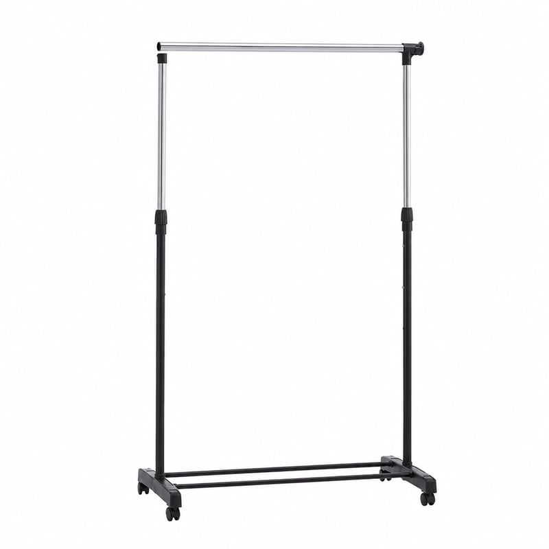 Amazon Basics pojazdný vešiak na oblečenie, chróm, 91,5 – 145 x 42 cm – chýba jedna koncová krytka na hornej časti (stav: pozri 2. obrázok)