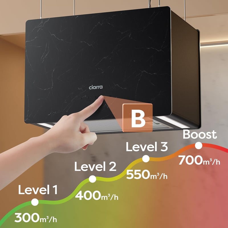 Ciarra Pinnacle okos WiFi-s sziget páraelszívó, 48cm, beton hatású