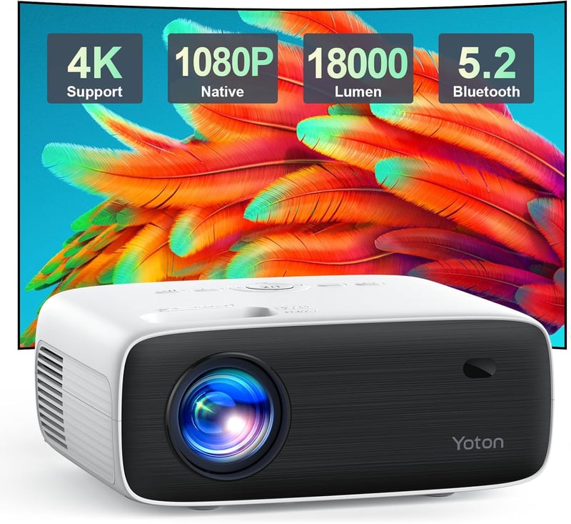 YOTON Y6 4K Projektor - Natív 1080P Full HD, 18000 Lumen, Bluetooth, Hordozható Házimozi Vetítő, iOS/Android/PC/PS5/HDMI/USB Kompatibilis