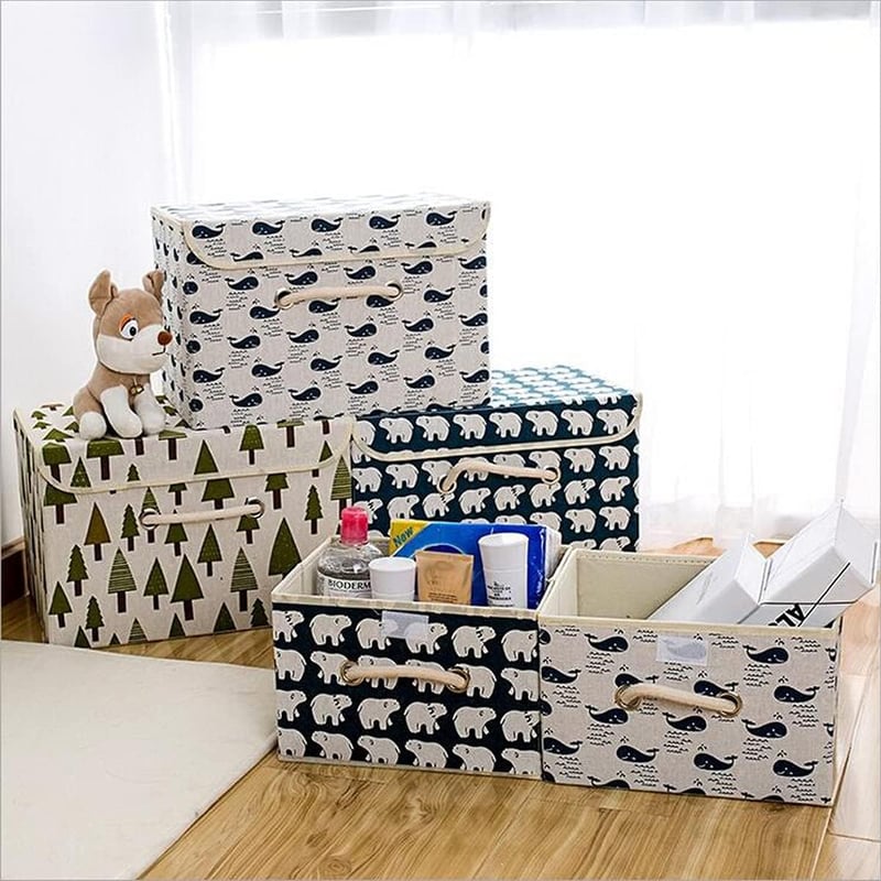 Cutie de depozitare pliabilă Fcalvy cu capac - Cutie de jucării cu model Urs Polar pentru copii, pentru haine - Material bumbac, 38x25x25 cm