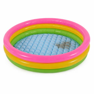 Intex Sunset Glow Pool bazen na napuhavanje za djecu 147x147x33 cm, 300 litara, 3 prstena, šareni, korišten, s mrljama (stanje: vidi 2. sliku)