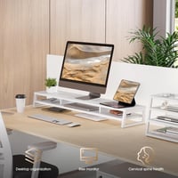 Fenge Dupla Monitor Állvány - 108 cm Széles Számítógép Képernyőtartó PC/Laptop/Nyomtató/TV-hez, Íróasztal Rendszerező, 45 kg Teherbírás, Feh 2
