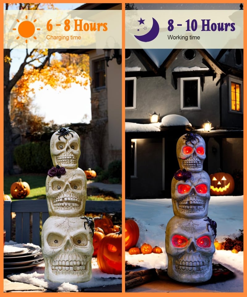 Yeomoo Napelemes Koponya Halloween Dekoráció - Kültéri/Beltéri Világító Koponya Pókhálóval - Kerti, Parti, Asztali Dísz Ajándék Fehér