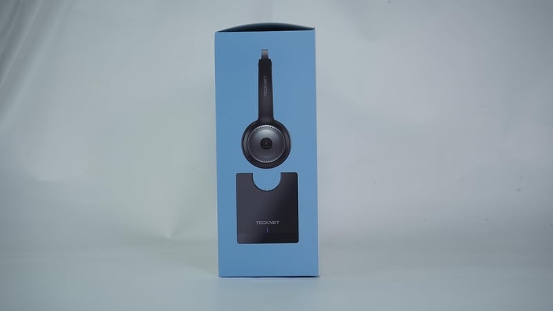 TECKNET Bluetooth Fejhallgató Mikrofonnal és USB Adapterrel - 45 Órás Üzemidő, 10m Hatótáv, AI Zajszűrés, Töltőállomás, Irodai Headset - 2-black, Bluetooth + USB dongle + charging station