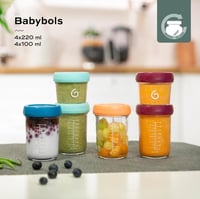 Babymoov Babybols üvegtároló bébiétel készítéshez és fagyasztáshoz - 4x220ml + 4x100ml tárolóedény + receptkönyv, BPA-mentes, mosogatógépben 2