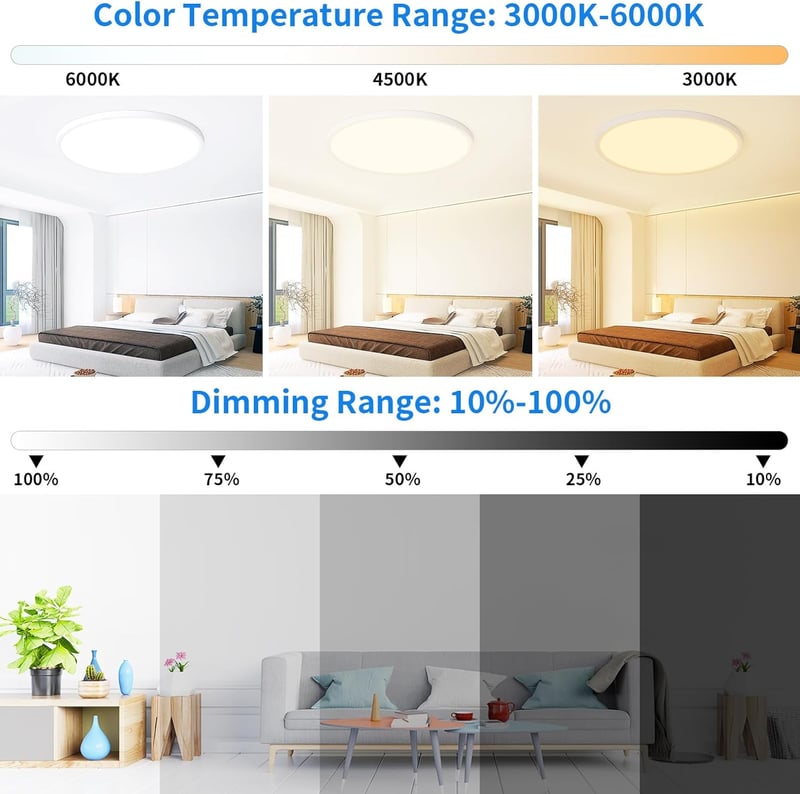 MOONSEA 60W Ultravékony LED Mennyezeti Lámpa, Távirányítós Fényerőszabályzás, 3000-6000K Színhőmérséklet, 60cm Kerek, Nappali, Hálószoba, Gy