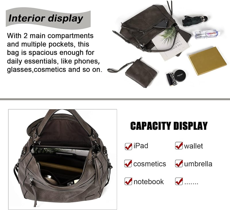 Gladdon nagy kapacitású szürke bőr női válltáska - Elegáns shopper táska több rekesszel