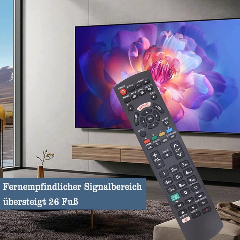 FOXRMT Univerzális Távirányító Panasonic TV-hez - Kompatibilis HDTV LCD LED Smart TV Modellekkel, Netflix és Viera Link Gombokkal, Programoz