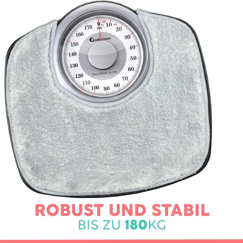 Adamson A25 Analógos Személymérleg - 180 kg Teherbírás, Csúszásgátló Gumis Felület, Extra Nagy Számok, Elem Nélküli Működés, Hálószobába, Fü