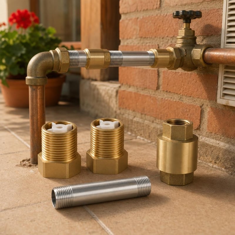 Set za spajanje cijevi: 2x inox produžetak + 3x nepovratni ventil + adapter