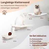 Meoville XXL Macskafal Szett 4 Részes - Tömörfa Macska Függőágy, Pihenő és 2 Lépcső, Fali Kaparófa Rendszer Bézs Színben 2