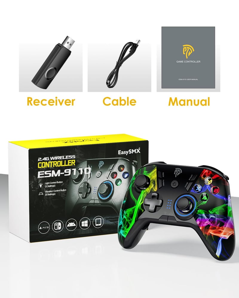 EasySMX vezeték nélküli PC kontroller - LED, dupla rezgés, programozható gombok, több platformra