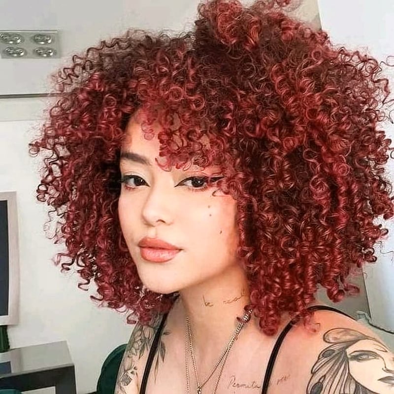 ColourfulPanda Afro Göndör Paróka - Vörös-Szőke Természetes Hatású Műhaj, Légáteresztő Sapkával, Állítható Méretű, Hőálló Szintetikus Rostok