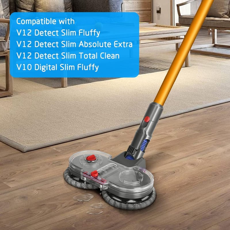 DrRobor Elektromos Felmosó Adapter Dyson V12 Detect Slim Porszívóhoz - Levehető Víztartállyal és 12 Mosható Felmosófejjel - Electric Mop Attachment
