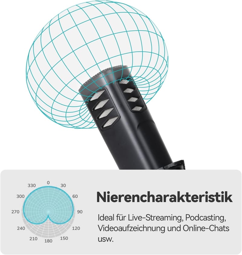 AGPTEK USB Kondenzátor Mikrofon Állvánnyal és Popszűrővel - Streaming, Podcast, Gaming