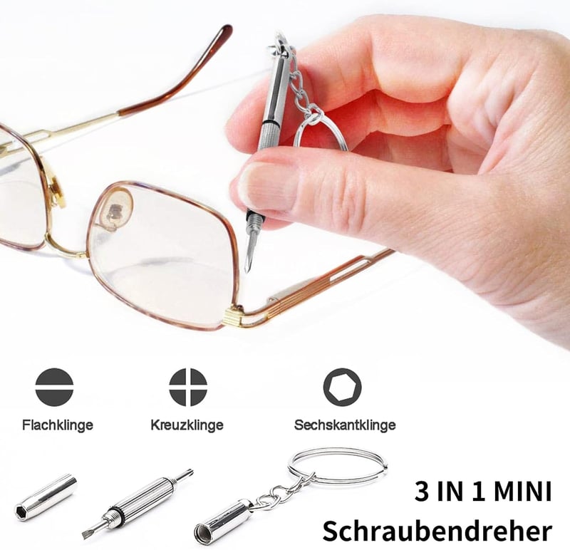ACONDE 527 részes szemüvegjavító készlet, csipesszel és csavarhúzóval, rozsdamentes acél alkatrészekkel, legtöbb szemüveghez alkalmas