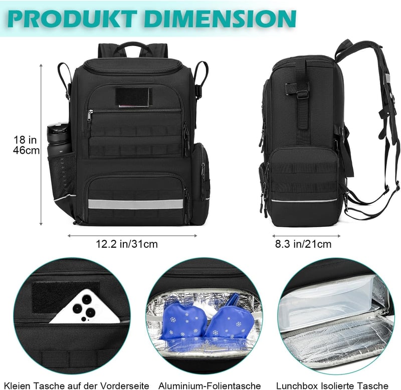 BlesMaller Kerekesszék Táska - Nylon Hátizsák Járókerethez, Hőszigetelt Rekesszel és Mankótartóval, Laptoptárolóval, Éjszakai Fényvisszaverő