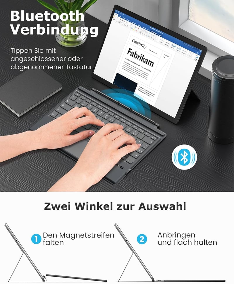 MoKo Német Bluetooth Billentyűzet Microsoft Surface Pro 7/6/5/4/3 Készülékekhez - QWERTZ Kiosztás, Érintőpad, 7 Színű Háttérvilágítás, Újrat