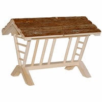 Kerbl Pet Nature hranilica za sijeno za glodavce 45x32x33 cm od prirodnog drva s uklonjivim krovom – nedostaju 3 drvena potporna elementa (stanje: vidi 2. sliku) 1