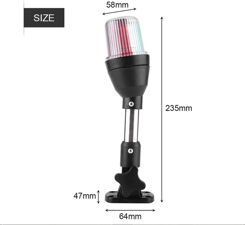 Keenso 12V LED hajózási jelzőfény, állítható talppal - piros/fehér/zöld
