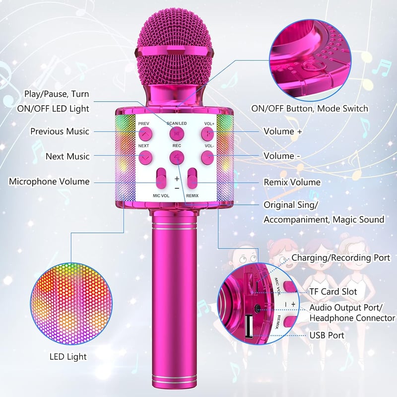 Wowstar LED-es Bluetooth Karaoke Mikrofon Hangszóróval - Lila