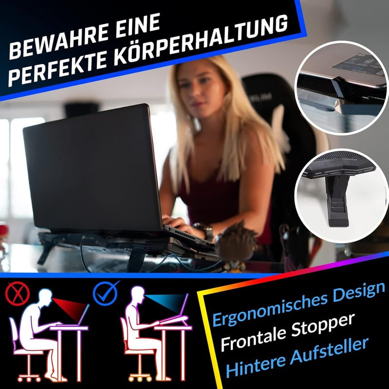 KLIM Wind Laptop Hűtő - RGB Világítás - 4 Ventilátor - USB Tápellátás - Stabil és Csendes - PC, Mac, PS4 Kompatibilis - 11-17 Colos Laptopok
