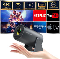 Polocsh HY300 Pro Mini Projektor WiFi6 és BT5.2 - Hordozható Android 11.0 Házimozi 180° Forgatható, Automatikus Keystone, 130" Képernyő, 720 1