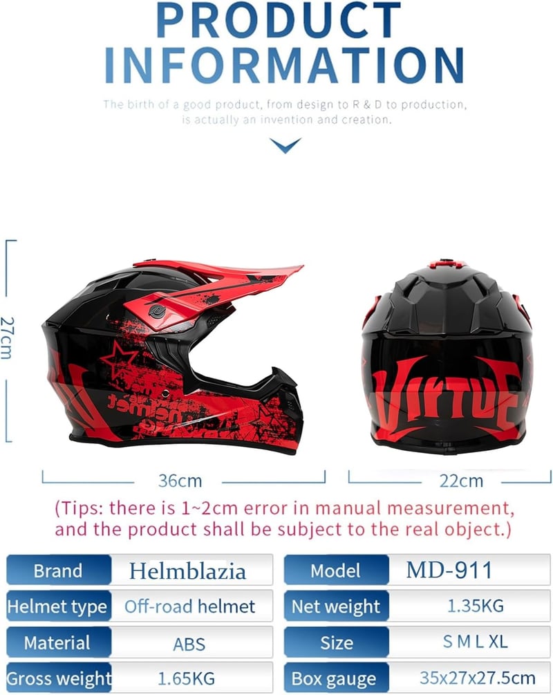 Helmblazia Gyerek Motocross Sisak Piros S Méret ECE R22.06 Tanúsítvánnyal Terepjáró Enduro Quad ATV Bukósisak Fiúknak Lányoknak