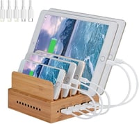 Yisen 5 portos USB töltőállomás okostelefonokhoz és tabletekhez, 5 kábellel 1
