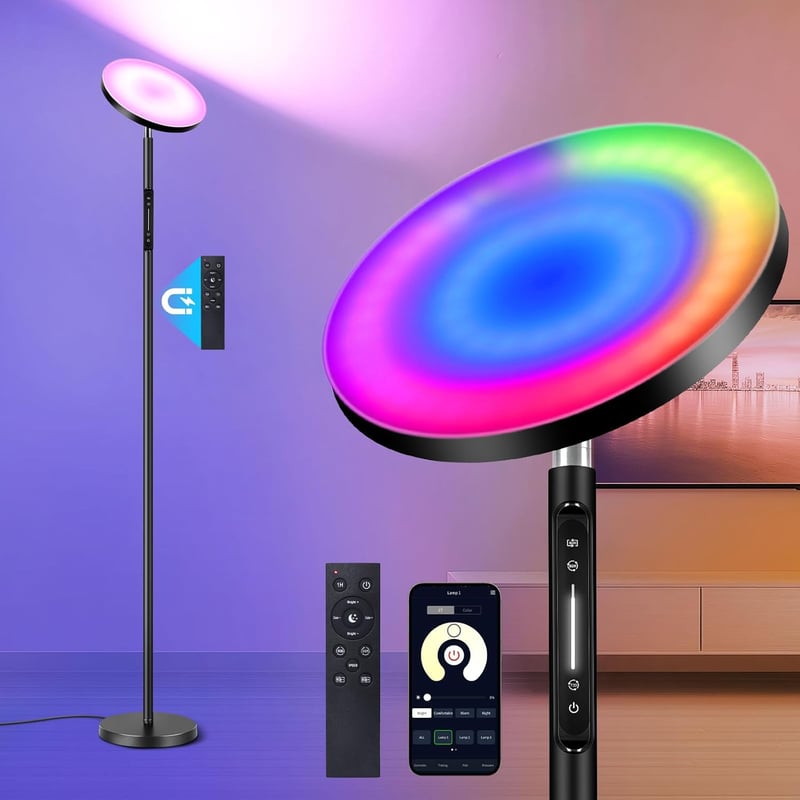 OUTON LED Állólámpa 36W 3000 Lumen - Távirányítós RGB Hangulatvilágítás 24 Dinamikus és 8 Statikus Színmóddal, Érintésvezérléssel, Időzítőve