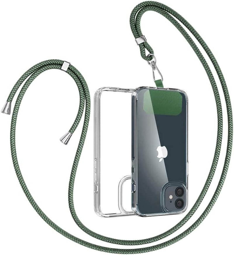 iPhone 11 Sötétzöld Ütésálló Tok Nyakpánttal - Víztiszta Szilikon Védőtok