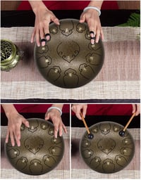 Amkoskr 30 cm-es C-dúr Acélnyelv Dob 13 Hangú Kávébarna HandPan Ütőkkel és Táskával 7