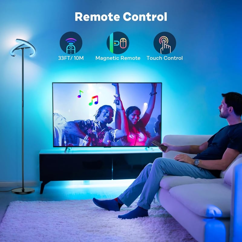 SIBRILLE RGB Állólámpa 20W - Távirányítós LED Padlólámpa 1300lm, 3000K-6000K, Érintésvezérelt, Színváltós Olvasólámpa Nappaliba, Hálószobába