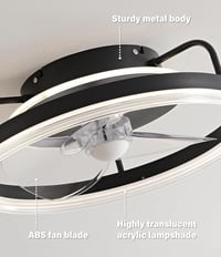 Baerolc 40 cm-es Mennyezeti Ventilátor LED Világítással - Szabályozható Fényerő, 6 Sebességfokozat, Fekete Dizájn Hálószobába, Konyhába, Étk 4