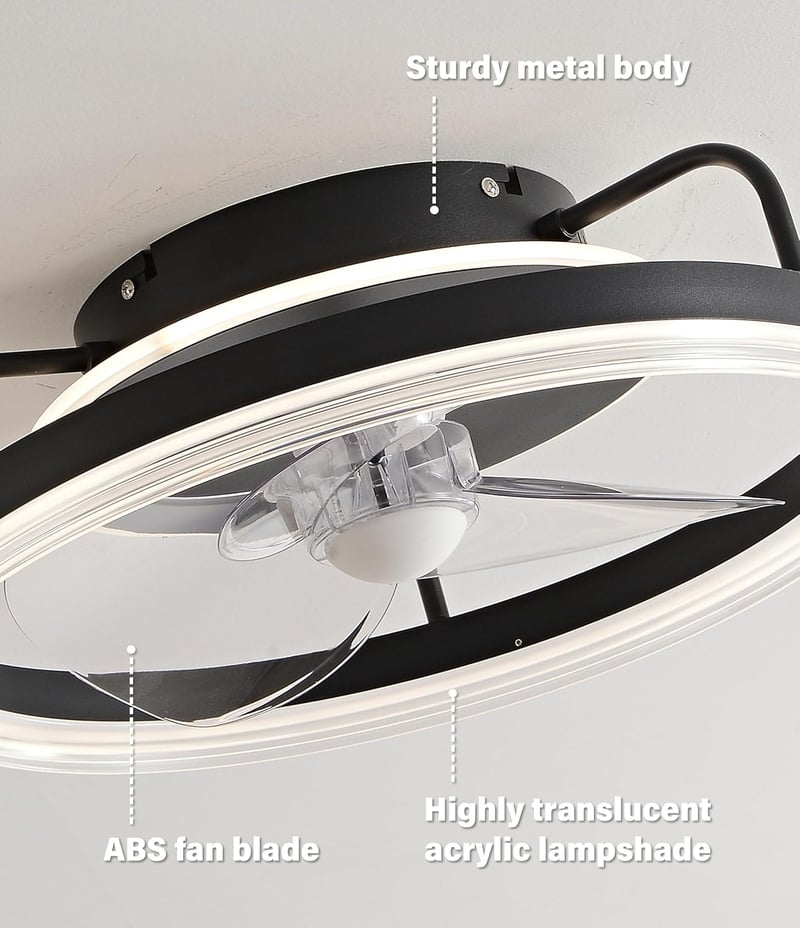 Baerolc 40 cm-es Mennyezeti Ventilátor LED Világítással - Szabályozható Fényerő, 6 Sebességfokozat, Fekete Dizájn Hálószobába, Konyhába, Étk