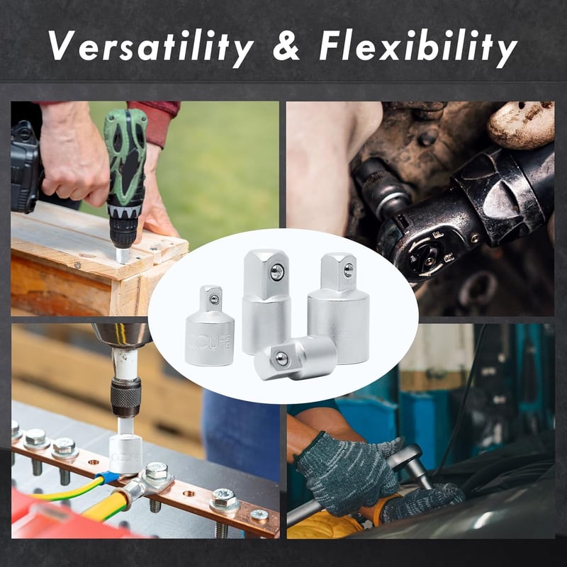 CCLIFE 4 részes dugókulcs adapter készlet - 1/2", 3/8", 1/4" méretű racsnikhoz - króm-vanádium acél - autószereléshez, barkácsoláshoz