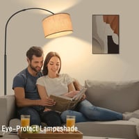 Fortand Ívelt Állólámpa - 12W LED E27 Lámpa 3 Színhőmérséklettel, Modern Olvasólámpa Bézs Lenvászon Ernyővel, Lábkapcsolós Retro Dizájn Napp 4