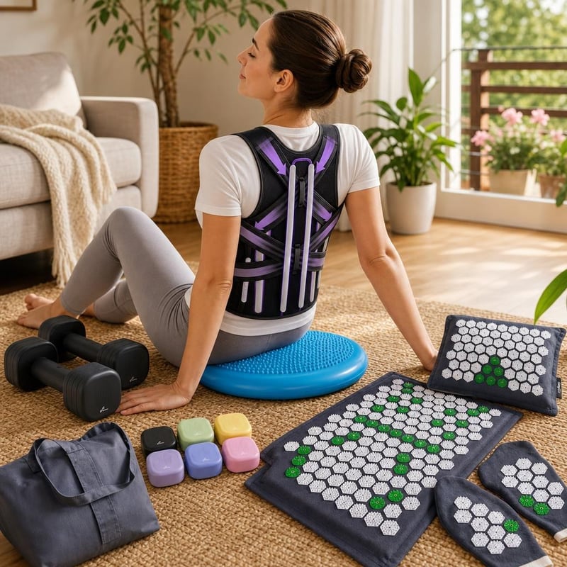 Fitness paket za zdravu kralježnicu: pojas + masažni valjak + 2x utezi + akupresurni set